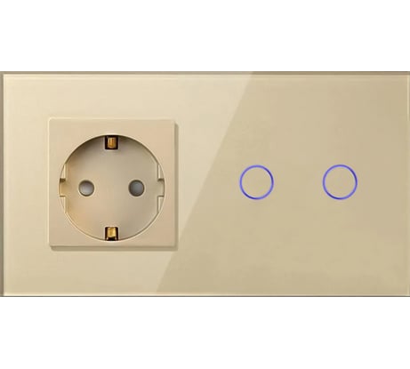 Сенсорный выключатель с розеткой Vell золотой, 2 поста, 2 кнопки + розетка, стеклянная панель 1369810