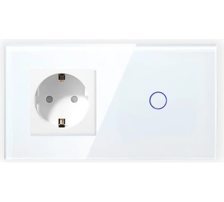 Сенсорный выключатель с розеткой Vell белый, 2 поста, 1 кнопка + розетка, стеклянная панель 1369804