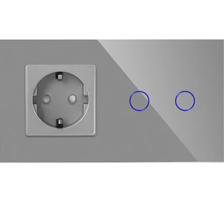 Сенсорный выключатель с розеткой Vell серый, 2 поста, 2 кнопки + розетка, стеклянная панель 1369811