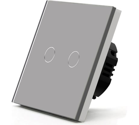 Сенсорный выключатель Vell серый, двухклавишный, 1 пост, стеклянная панель 1369775