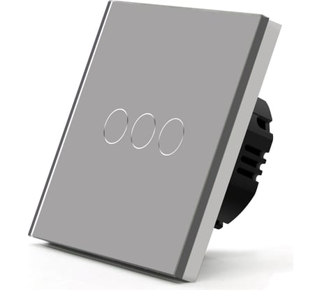 Сенсорный выключатель Vell серый, трехклавишный, 1 пост, стеклянная панель 1369779