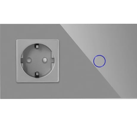 Сенсорный выключатель с розеткой Vell серый, 2 поста, 1 кнопка + розетка, стеклянная панель 1369807