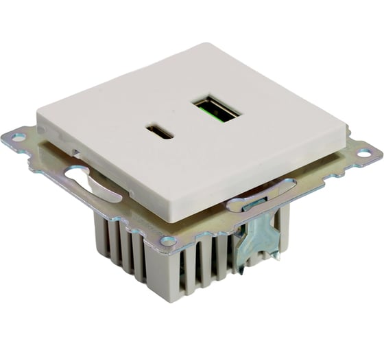 Розетка STEKKER USB 2-местная + type C (механизм), GLS10-7116-01, 250В, 3А, max 20W, серия Катрин, белый, 50051