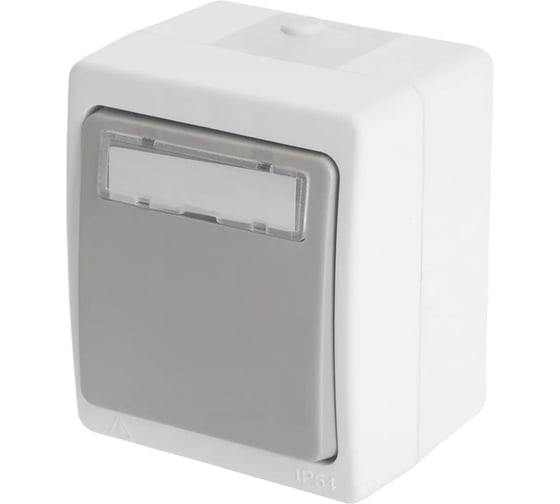 Выключатель 1-клавишный STEKKER c окном для маркировки, PSW10-114-54, открытой установки, 250В, 10А, IP54, серый/графит, 49723 1