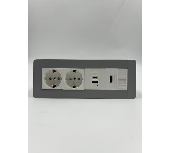 Встраиаемая розетка для столешницы Inrior на 2 EURO USB A+C, RJ45, HDMI, блок розеток скрытой установки LD-04-80-2E-URH 1