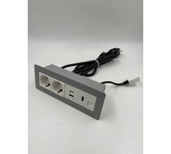 Встраиаемая розетка для столешницы Inrior на 2 EURO USB A+C, RJ45, HDMI, блок розеток скрытой установки LD-04-80-2E-URH