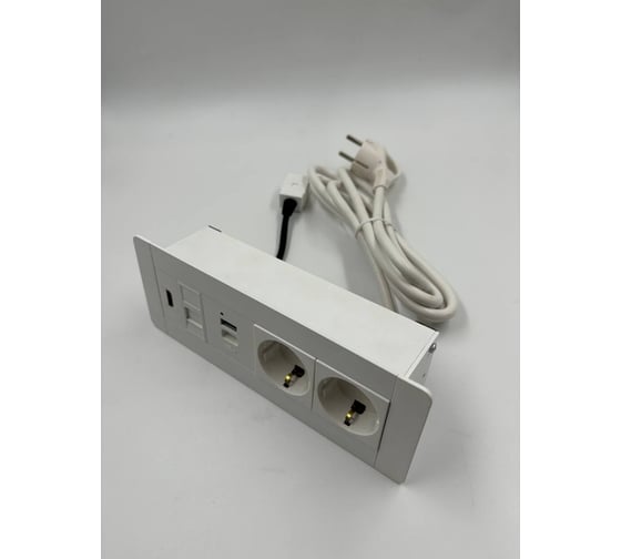 Встраиаемая розетка для столешницы Inrior на 2 EURO USB A+C, RJ45, HDMI, блок розеток скрытой установки LD-04-80-2E-URH LD-04-10-2E-URH