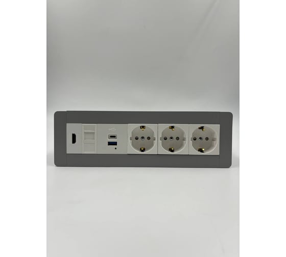 Встраиаемая розетка для столешницы Inrior на 3 EURO, USB A + C, RJ45, HDMI, блок розеток скрытой установки LD-05-80-3E-URH
