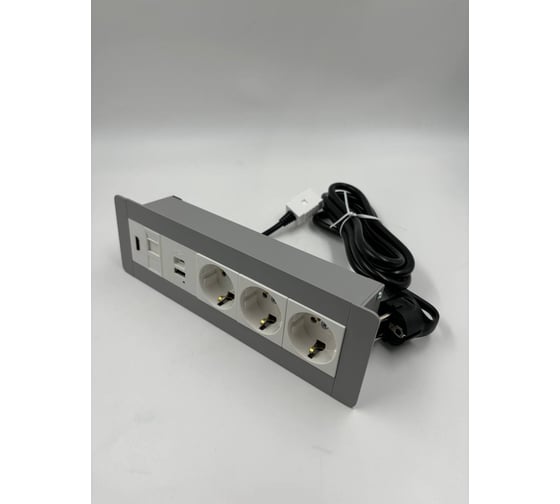 Встраиаемая розетка для столешницы Inrior на 3 EURO, USB A + C, RJ45, HDMI, блок розеток скрытой установки LD-05-80-3E-URH
