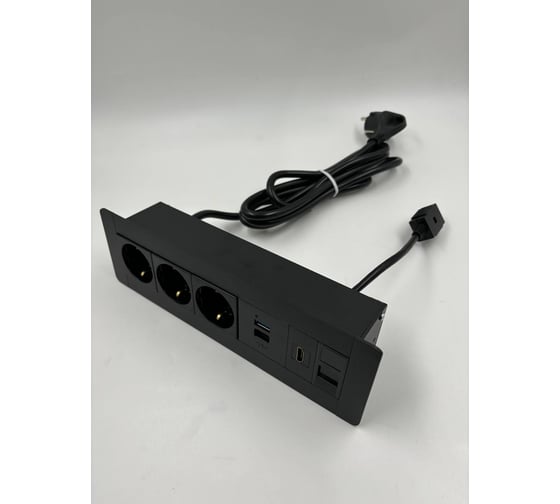 Встраиаемая розетка для столешницы Inrior на 3 EURO, USB A + C, RJ45, HDMI, блок розеток скрытой установки LD-05-20-3E-URH