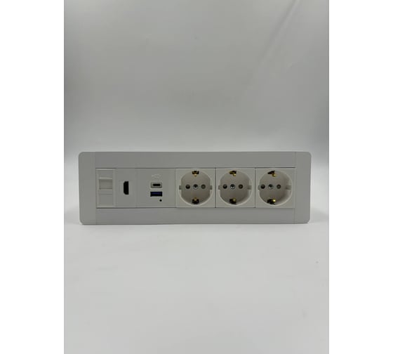 Встраиаемая розетка для столешницы Inrior на 3 EURO, USB A + C, RJ45, HDMI, блок розеток скрытой установки LD-05-10-3E-URH