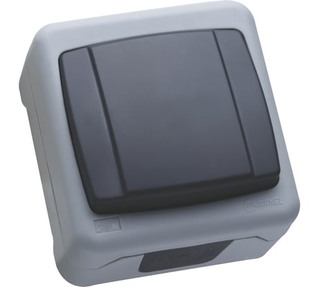 Выключатель одноклавишный проходной MAKEL с погружным зажимом влагозащищенная серия IP 55 серая 36064105