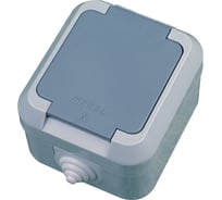 Розетка MAKEL с заземлением и крышкой, серия влагозащищенная IP44 серая 18104