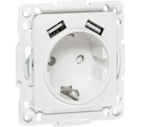 Механизм 1-местной розетки EKF Стокгольм с заземлением, USB 2A, 16А, винтовые клеммы, белый, с защитными шторками EYR16-2USB-typeA