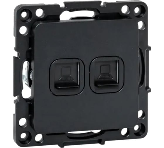 Механизм 2-местной розетки RJ-45 EKF Стокгольм черный EZK02-035-10