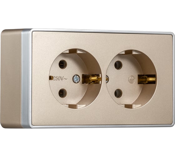 Розетка 2-местная Smartbuy 16А с заземлением шампань Сириус (SBE-07w-16-S2-Z) SBE-07c-16-S2-Z