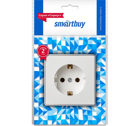 Розетка 1-местная Smartbuy 16А с заземлением белая Сириус SBE-07w-16-S1-Z