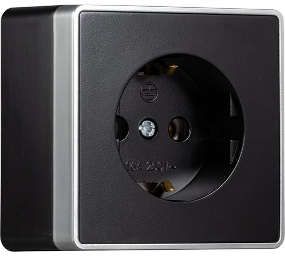 Розетка 1-местная Smartbuy 16А с заземлением черная Сириус SBE-07b-16-S1-Z