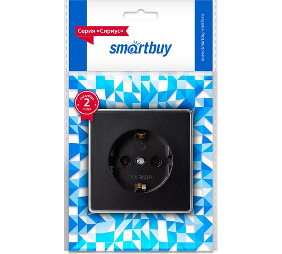 Розетка 1-местная Smartbuy 16А с заземлением черная Сириус SBE-07b-16-S1-Z