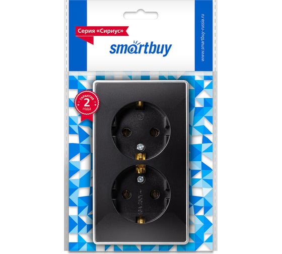 Розетка 2-местная Smartbuy 16А с заземлением черная Сириус () SBE-07b-16-S2-Z