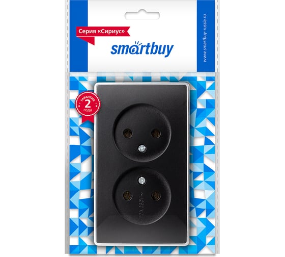Розетка 2-местная Smartbuy 10А без заземления черная Сириус () SBE-07b-16-S2-N