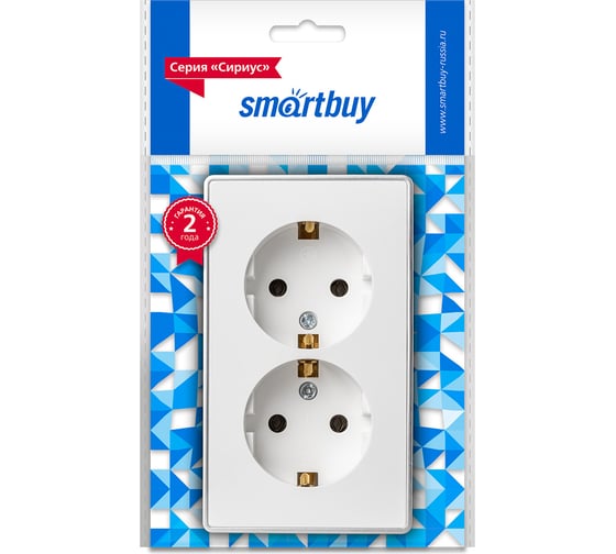 Розетка 2-местная Smartbuy 16А с заземлением белая Сириус SBE-07w-16-S2-Z