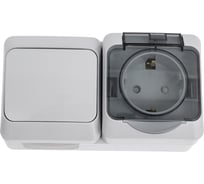 Блок Systeme Electric ОП, Этюд, IP44, серый, 1-клавишный переключатель+евророзетка с защитными шторками SchE BPA16-246C