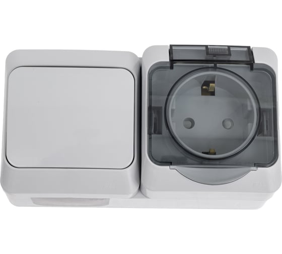 Блок Systeme Electric ОП, Этюд, IP44, серый, 1-клавишный переключатель+евророзетка с защитными шторками SchE BPA16-246C 1