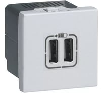 USB розетка для зарядки Legrand Mosaic двойная, цвет алюминий 079394