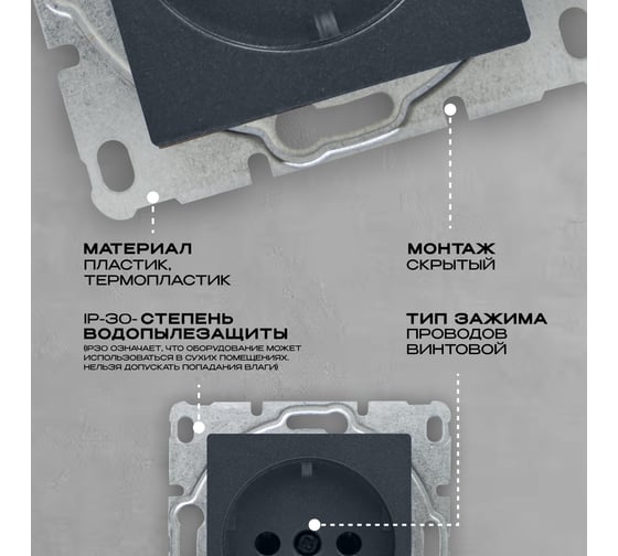 Набор Розетка Vesta Electric Vesta-Electric Roma GRAFIT одинарная с заземлением без рамки, 12 шт FRZ00020106GRA-12