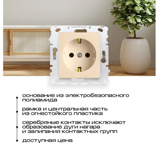 Набор Розетка Vesta Electric Vesta-Electric Roma Cream одинарная с заземлением без рамки, 24 шт FRZ00010108MLK-24