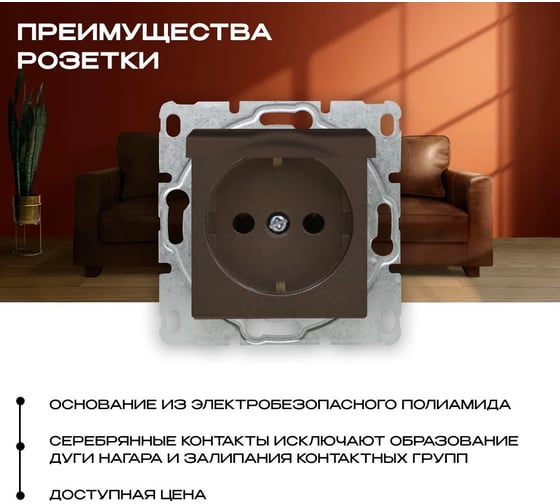 Набор Розетка Vesta Electric Vesta-Electric Roma CHOCO одинарная с заземлением без рамки, 12шт FRZ00070036TKR-12