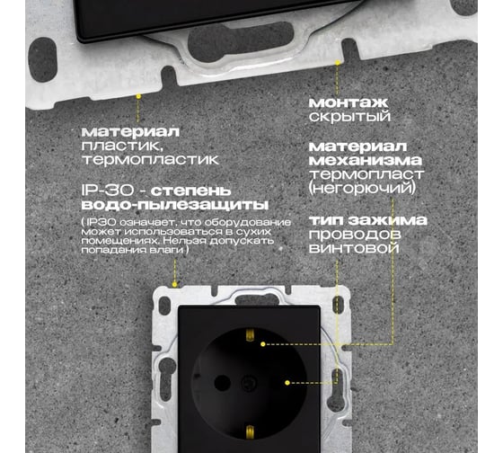 Набор Розетка Vesta Electric Vesta-Electric Roma Black одинарная с заземлением без рамки, 24 шт FRZ00020106CMT-24