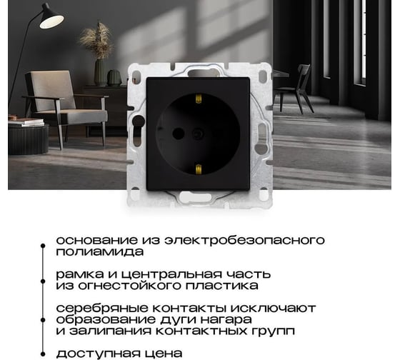 Набор Розетка Vesta Electric Vesta-Electric Roma Black одинарная с заземлением без рамки, 24 шт FRZ00020106CMT-24