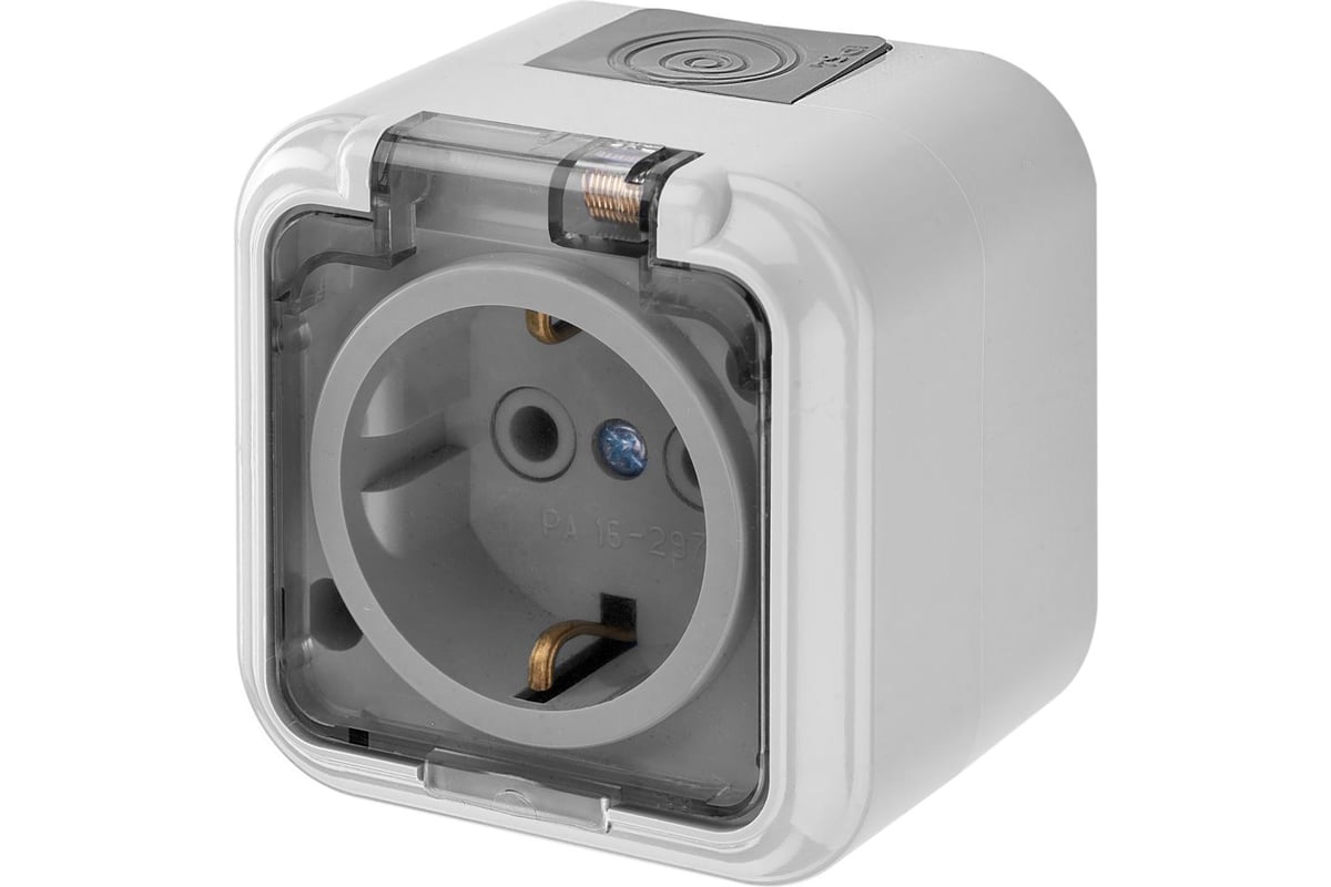 Розетка Bylectrica 1-местная ОУ с заз.конт. IP54, с прозрачной крышкой ...