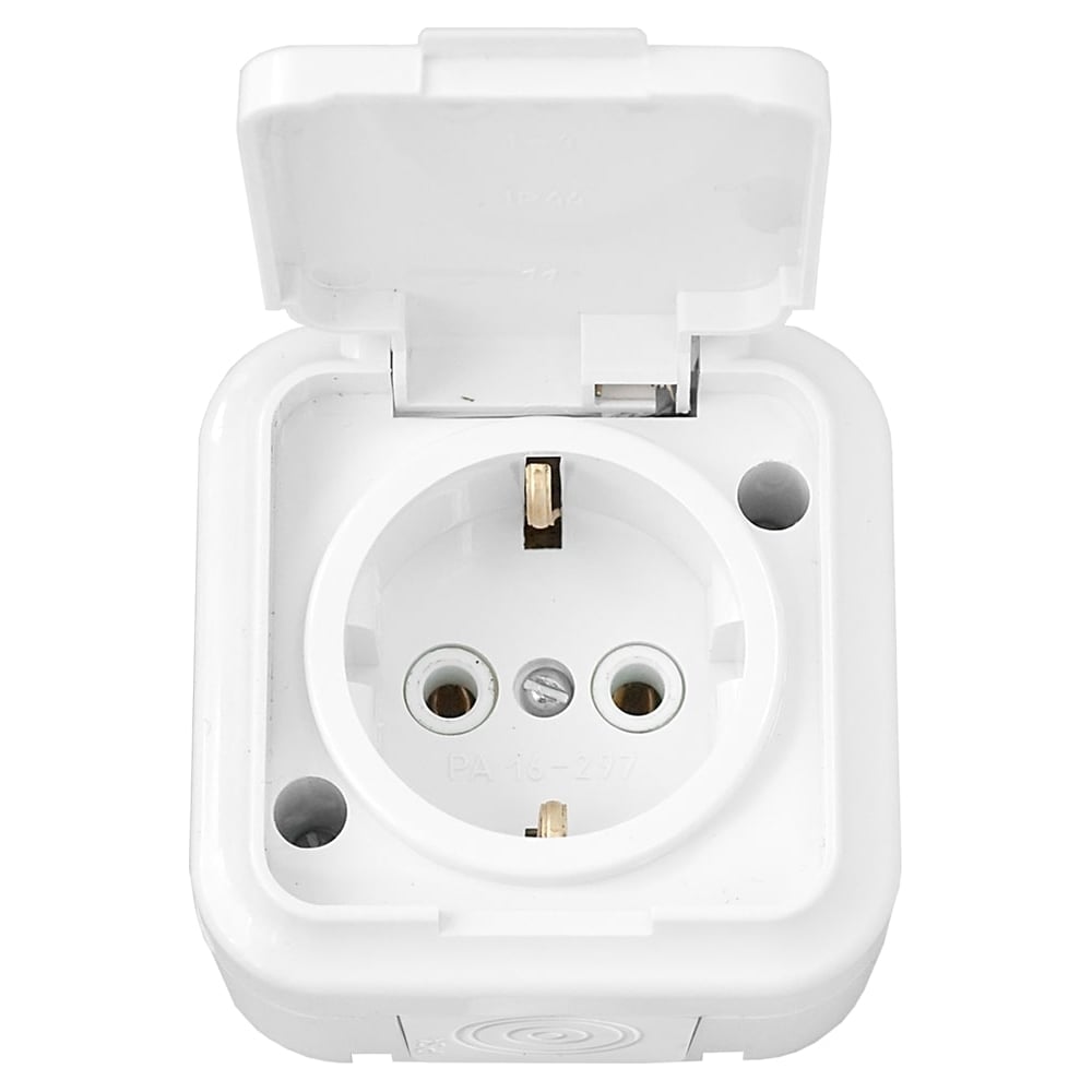 РозеткаBylectrica1-местнаяОУсзаз.конт.IP44серияПрочиеизделия,белый,РА16-214