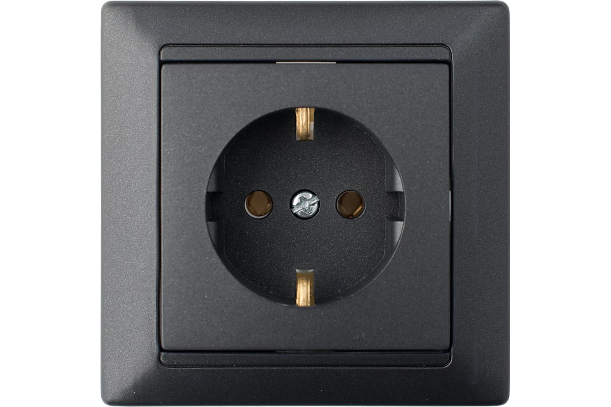 Розетка Bylectrica 1-местная СУ с заз.конт., серия СТИЛЬ, графит ...