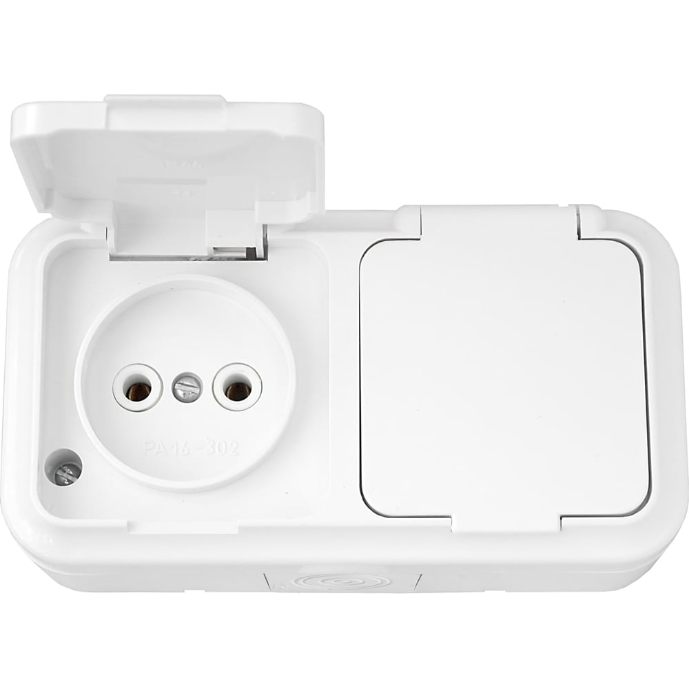 РозеткаBylectrica2-местнаяОУIP54,серияПРАЛЕСКААКВА,белый,РА16-302