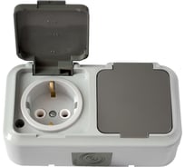 Розетка Bylectrica 2-местная ОУ с заз.конт. IP54, серия ПРАЛЕСКА АКВА, серый, РА16-303 03 РА16-303 (03)