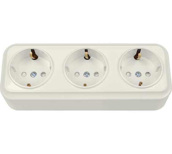 Розетка Bylectrica 3-местная ОУ с заз.конт. со шторкой, серия ВАРИАНТ, бежевый, РА16-0166 бежевый