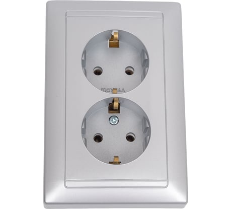 Розетка Bylectrica 2-местная СУ с заз.конт., серия СТИЛЬ, серебро, РС16-313 серебро