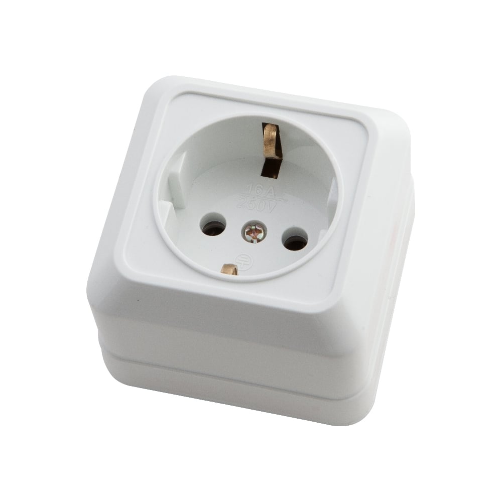 Одноместная розетка АБК-СИЛА с заземляющим контактом 16А 220В керамика ...