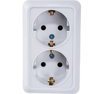 Двухместная розетка АБК-СИЛА с заземляющим контактом 16А 220В керамика "АЛЬТАИР" белая 5400405