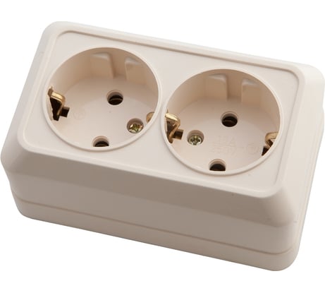 Двухместная розетка АБК-СИЛА с заземляющим контактом 16А 220В керамика "АЛЬТАИР" слоновая кость 5400406