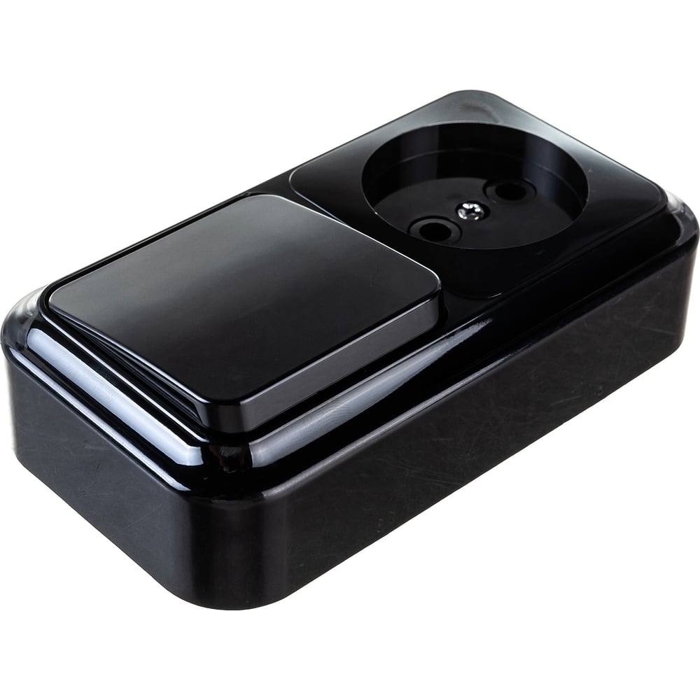 Блок Bylectrica 1 выключатель + розетка ОУ, серия ПРАЛЕСКА, черный, В ...