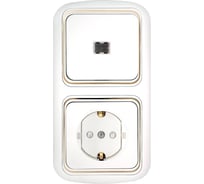 Блок Bylectrica 1 выключатель + розетка с заземляющим контактом скрытой установки со шторками и подсветкой, серия ГАРМОНИЯ ЛЮКС, белый, В-РЦ-603 з