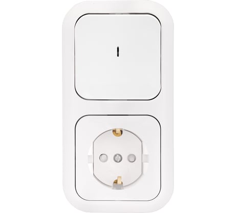 Блок Bylectrica 1 выключатель + розетка с заземляющим контактом со шторкой СУ с подсветкой, серия ГАРМОНИЯ, белый, В-РЦ-681