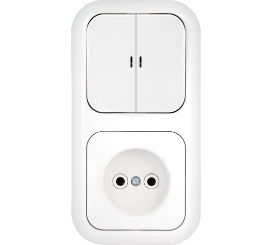 Блок 2-х клавишный выключатель + розетка Bylectrica скрытой установки с подсветкой, серия ГАРМОНИЯ, белый, 2В-РЦ-671