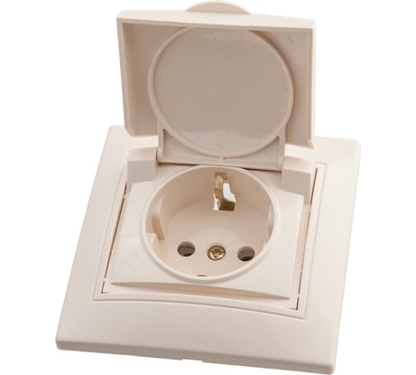 Одноместная розетка АБК-СИЛА с заземляющим контактом и защитной крышкой 16А 220В "ПАНДОРА" слоновая кость 5401422