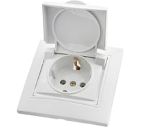 Одноместная розетка АБК-СИЛА с заземляющим контактом и защитной крышкой 16А 220В "ПАНДОРА" белая 5401421